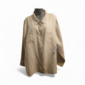 Catherines Women's Button-Front Faux Suede Shirt Tan 2X (JC91)